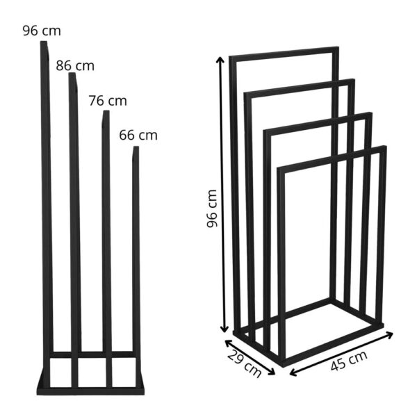 Suport metalic de baie pentru prosoape, cu 4 standuri, 96 cm, negru - imagine 12