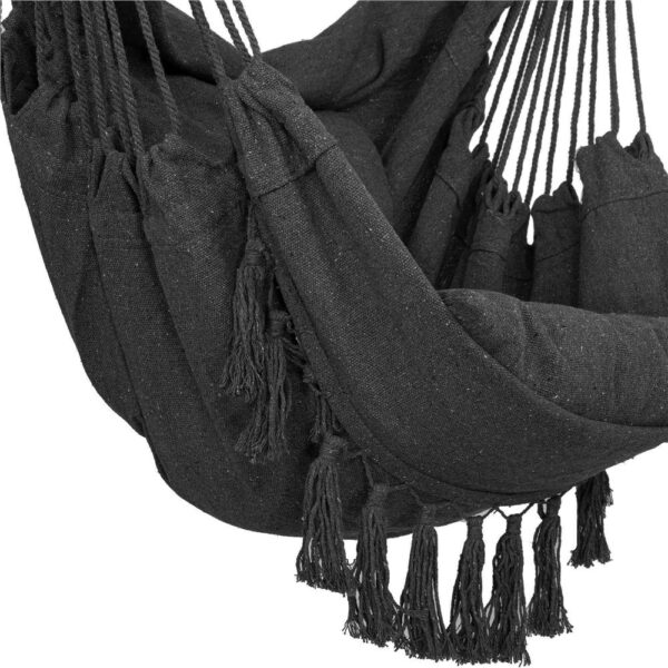 Hamac tip leagan suspendat pentru casa sau gradina, cu perne, 130x100cm, 150kg, gri inchis - imagine 13