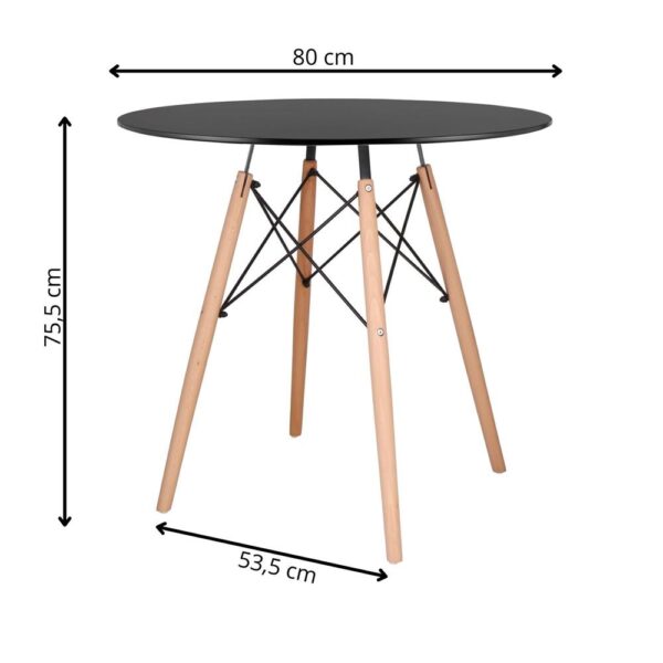 Masa dining bucatarie, rotunda, diametru 80 cm, inaltime 75 cm, Blat MDF, Picioare lemn, Negru - imagine 15