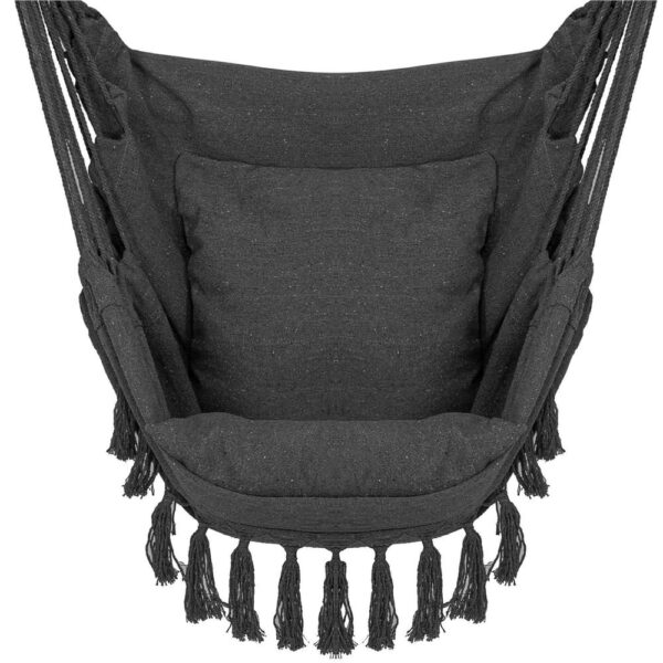 Hamac tip leagan suspendat pentru casa sau gradina, cu perne, 130x100cm, 150kg, gri inchis - imagine 15