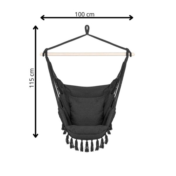 Hamac tip leagan suspendat pentru casa sau gradina, cu perne, 130x100cm, 150kg, gri inchis - imagine 18