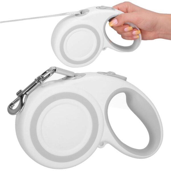 Lesa automata retractabila, pentru rase mari pana la 50kg, 500 cm, alb gri - imagine 3