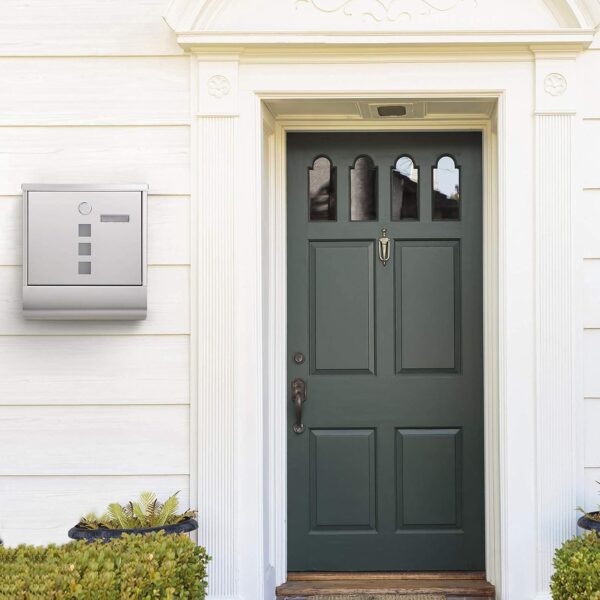 SONGMICS Cutie postala de exterior, pentru gard sau perete, din otel, 31x10x33cm, argintiu - imagine 2