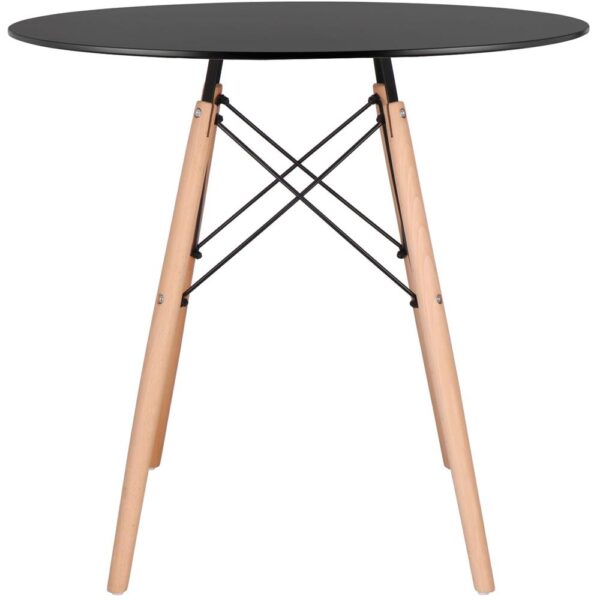 Masa dining bucatarie, rotunda, diametru 80 cm, inaltime 75 cm, Blat MDF, Picioare lemn, Negru - imagine 4