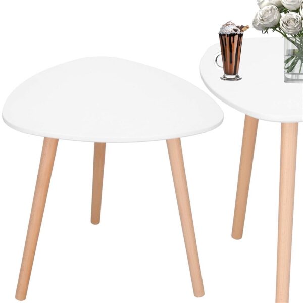 Masa de cafea, ovala, diametru 50 cm, inaltime 48 cm, Blat MDF, Picioare lemn, Alb - imagine 4