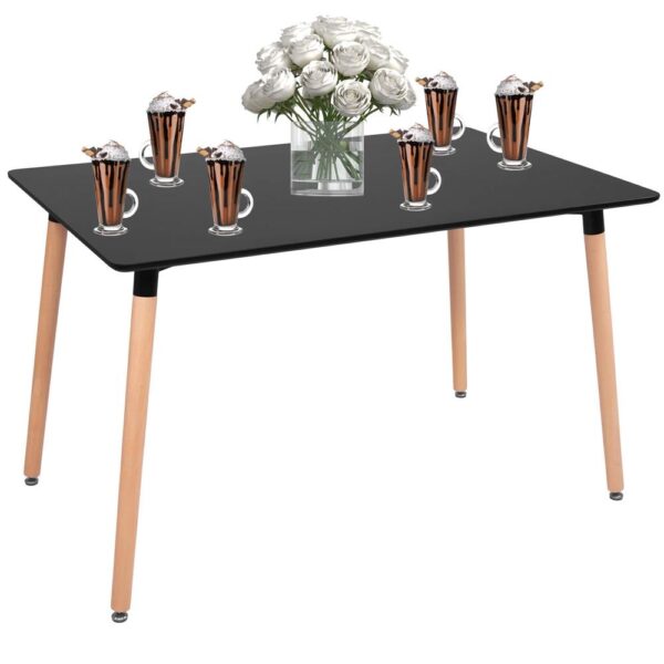 Masa dining bucatarie, dreptunghiulara, 120x80x74 cm, Blat MDF, Picioare lemn, Negru - imagine 3