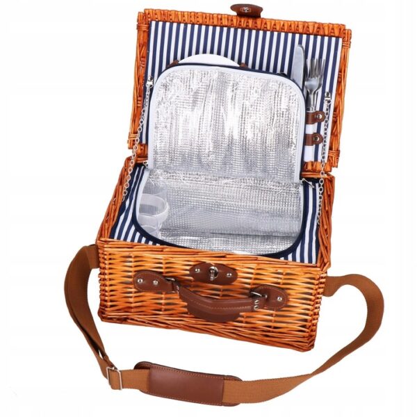 Cos de picnic echipat pentru 2 persoane Deluxe, din rachita, cu vesela si tacamuri, frigorific - imagine 4