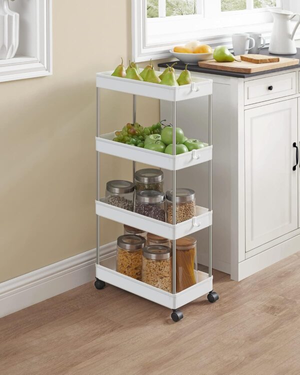 SONGMICS Carucior de depozitare mobil cu roti, pe 4 niveluri, 40x22x86 cm, alb - imagine 3
