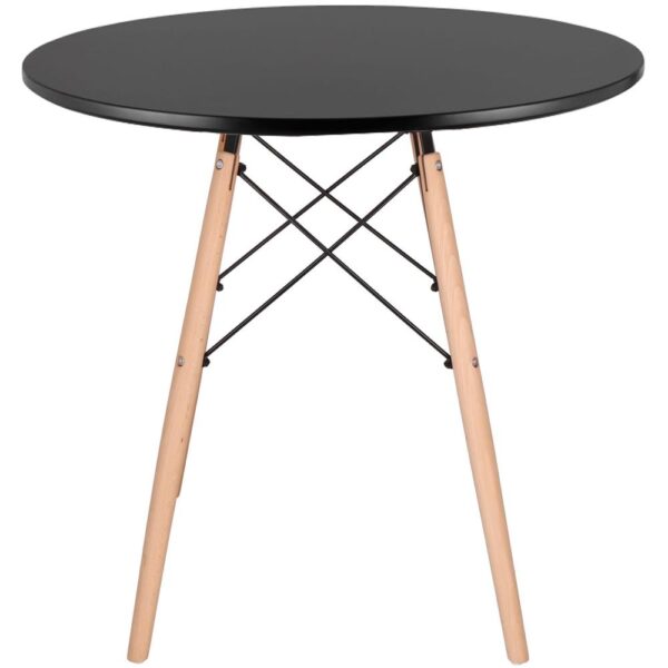 Masa dining bucatarie, rotunda, diametru 80 cm, inaltime 75 cm, Blat MDF, Picioare lemn, Negru - imagine 5