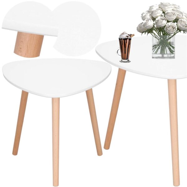 Masa de cafea, ovala, diametru 50 cm, inaltime 48 cm, Blat MDF, Picioare lemn, Alb - imagine 5