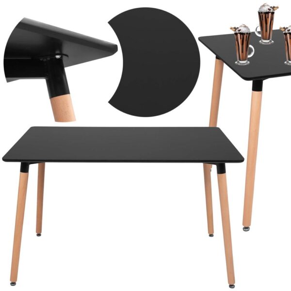 Masa dining bucatarie, dreptunghiulara, 120x80x74 cm, Blat MDF, Picioare lemn, Negru - imagine 4