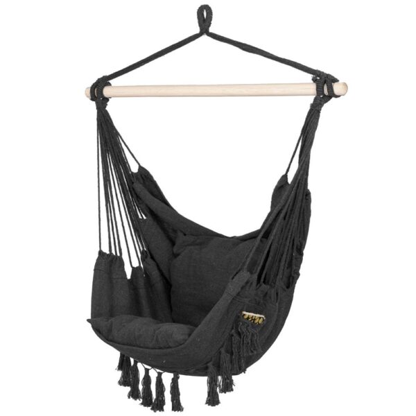 Hamac tip leagan suspendat pentru casa sau gradina, cu perne, 130x100cm, 150kg, gri inchis - imagine 4