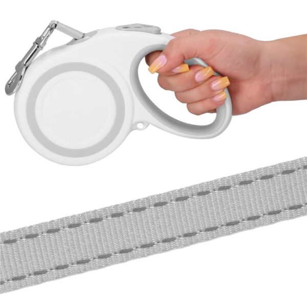 Lesa automata retractabila, pentru rase mari pana la 50kg, 500 cm, alb gri - imagine 5