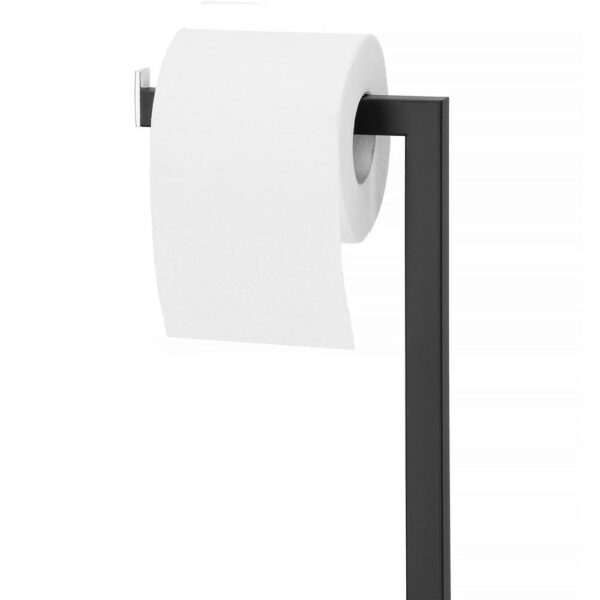 Stand cu perie WC si suport hartie igienica, metal si bambus, 79cm, negru - imagine 4