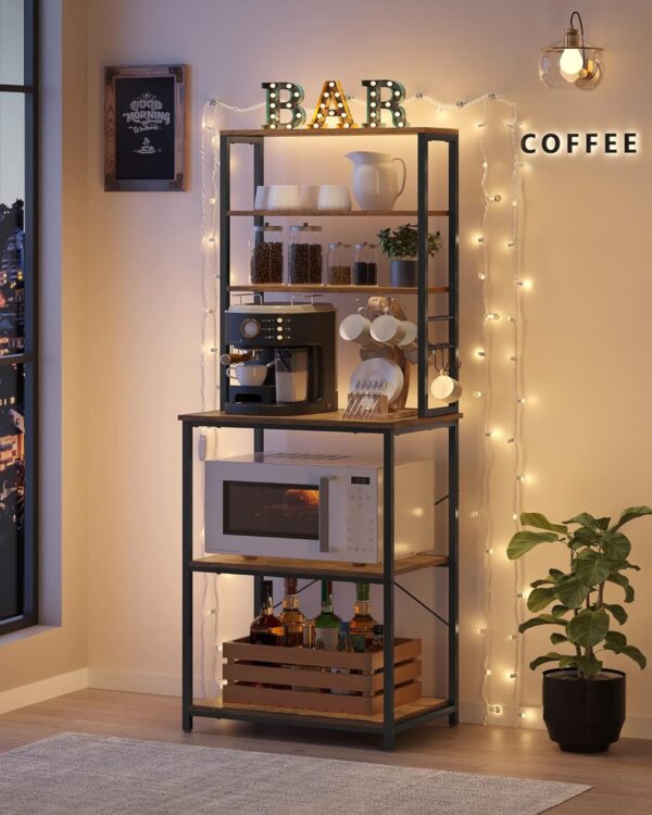VASAGLE Raft de bucatarie, spatiu cuptor cu microunde, 6 rafturi, 40x60x167cm, maro rustic si negru - imagine 5