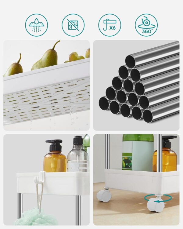 SONGMICS Carucior de depozitare mobil cu roti, pe 4 niveluri, 40x22x86 cm, alb - imagine 4