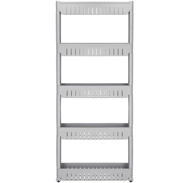 Sistem rafturi de depozitare cu roti pentru bucatarie sau baie cu 5 polite, 54x13x132cm, gri - imagine 5