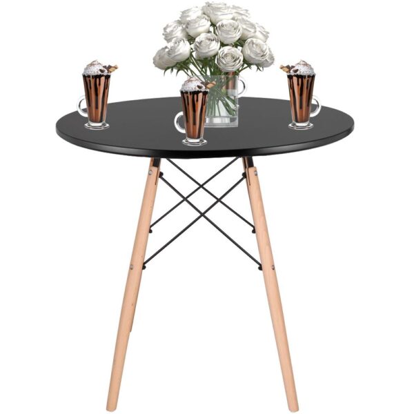 Masa dining bucatarie, rotunda, diametru 80 cm, inaltime 75 cm, Blat MDF, Picioare lemn, Negru - imagine 6