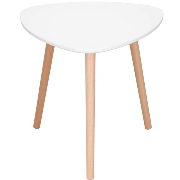 Masa de cafea, ovala, diametru 50 cm, inaltime 48 cm, Blat MDF, Picioare lemn, Alb - imagine 6