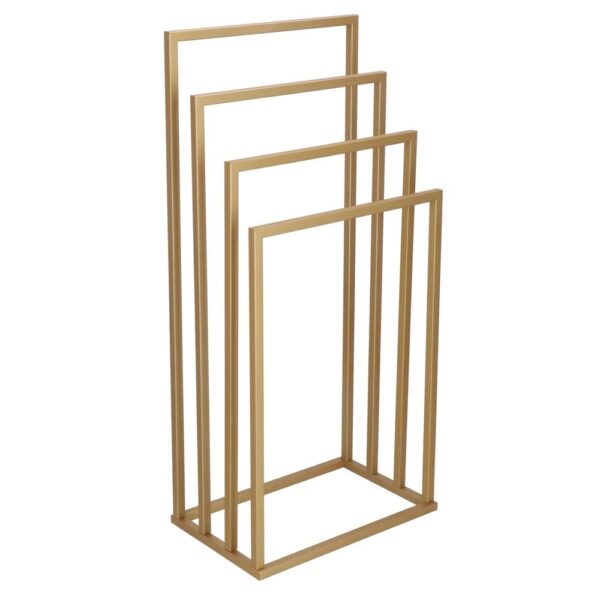 Suport metalic de baie pentru prosoape, cu 4 standuri, 96 cm, auriu mat - imagine 7