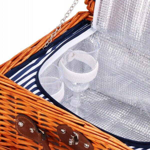 Cos de picnic echipat pentru 2 persoane Deluxe, din rachita, cu vesela si tacamuri, frigorific - imagine 5