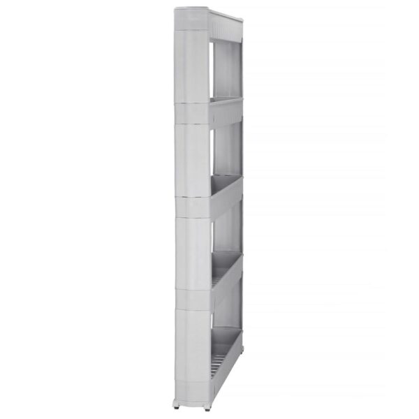 Sistem rafturi de depozitare cu roti pentru bucatarie sau baie cu 5 polite, 54x13x132cm, gri - imagine 6