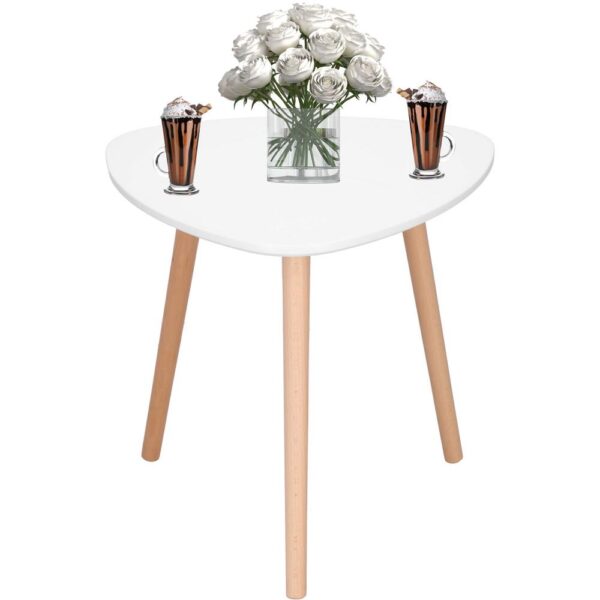 Masa de cafea, ovala, diametru 50 cm, inaltime 48 cm, Blat MDF, Picioare lemn, Alb - imagine 7