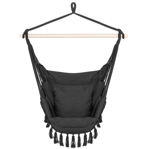 Hamac tip leagan suspendat pentru casa sau gradina, cu perne, 130x100cm, 150kg, gri inchis - imagine 5