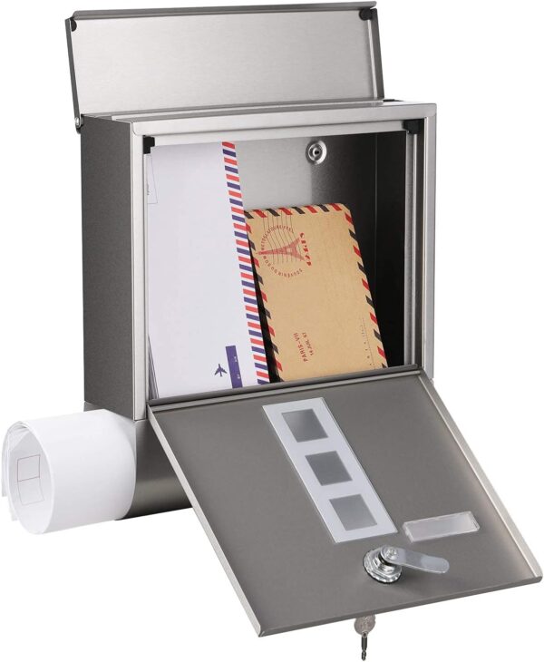 SONGMICS Cutie postala de exterior, pentru gard sau perete, din otel, 31x10x33cm, argintiu - imagine 6