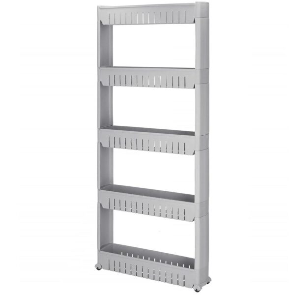 Sistem rafturi de depozitare cu roti pentru bucatarie sau baie cu 5 polite, 54x13x132cm, gri - imagine 7