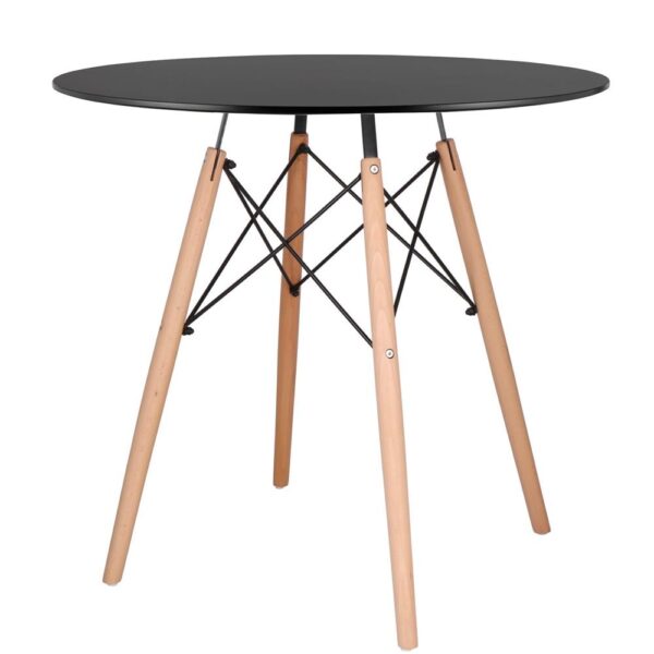 Masa dining bucatarie, rotunda, diametru 80 cm, inaltime 75 cm, Blat MDF, Picioare lemn, Negru - imagine 8