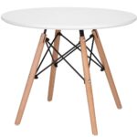 Masa de cafea, rotunda, diametru 60 cm, inaltime 45 cm, Blat MDF, Picioare lemn, Alb