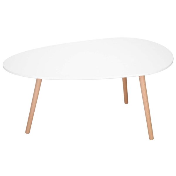 Masa de cafea, ovala, blat 100x50 cm, inaltime 48 cm, Blat MDF, Picioare lemn, Alb - imagine 7