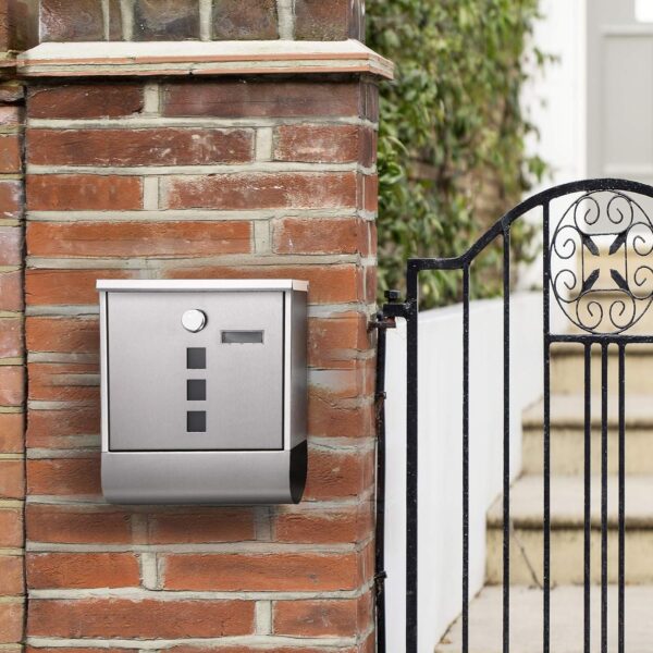SONGMICS Cutie postala de exterior, pentru gard sau perete, din otel, 31x10x33cm, argintiu - imagine 7