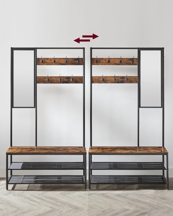 VASAGLE Cuier cu rafturi depozitare pantofi si ​​oglinda, industrial, 35x98x180 cm, maro rustic si negru - imagine 7
