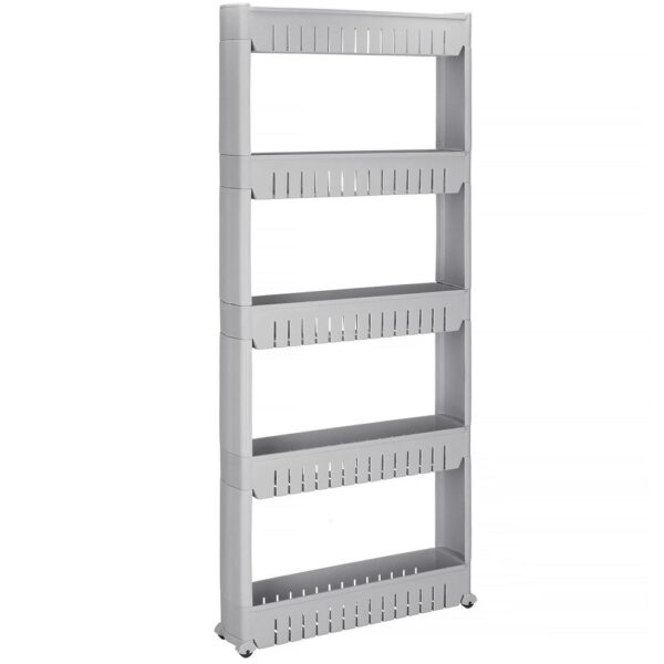 Sistem rafturi de depozitare cu roti pentru bucatarie sau baie cu 5 polite, 54x13x132cm, gri - imagine 8