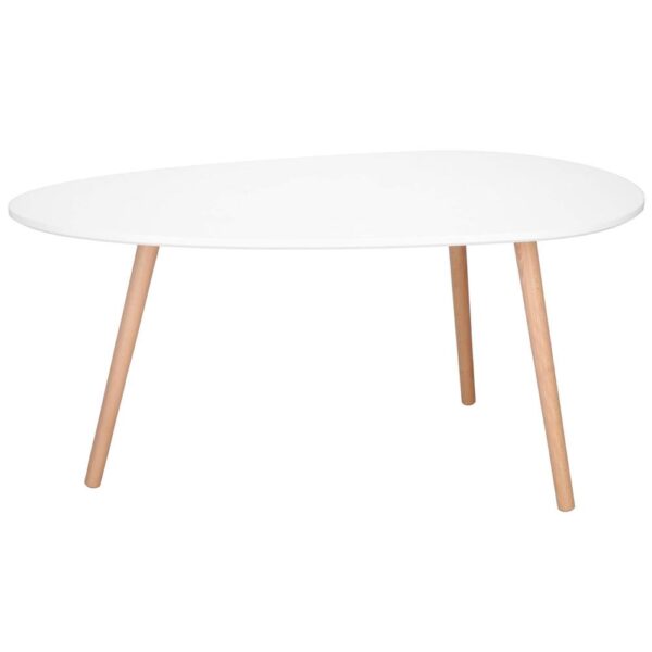 Masa de cafea, ovala, blat 100x50 cm, inaltime 48 cm, Blat MDF, Picioare lemn, Alb - imagine 8