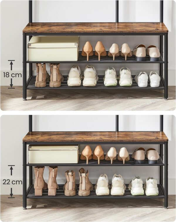 VASAGLE Cuier cu rafturi depozitare pantofi si ​​oglinda, industrial, 35x98x180 cm, maro rustic si negru - imagine 8