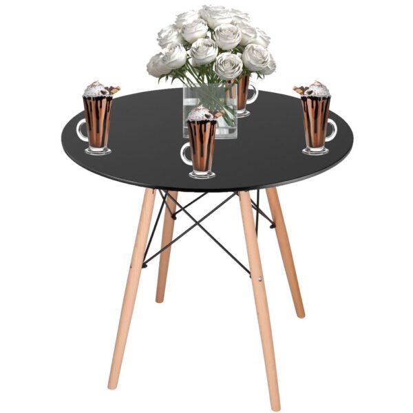 Masa dining bucatarie, rotunda, diametru 80 cm, inaltime 75 cm, Blat MDF, Picioare lemn, Negru - imagine 9