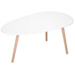 Masa de cafea, ovala, blat 100x50 cm, inaltime 48 cm, Blat MDF, Picioare lemn, Alb