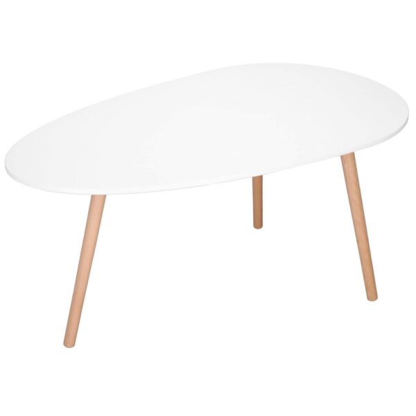 Masa de cafea, ovala, blat 100x50 cm, inaltime 48 cm, Blat MDF, Picioare lemn, Alb