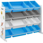 SONGMICS Raft de depozitare jucarii, 16 cutii detasabile din plastic, 89x27x106cm, alb