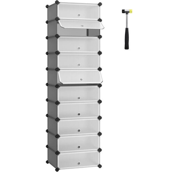 SONGMICS Dulap de depozitare pantofi modular, configurabil cu 10 compartimente, 43x31x173 cm, gri