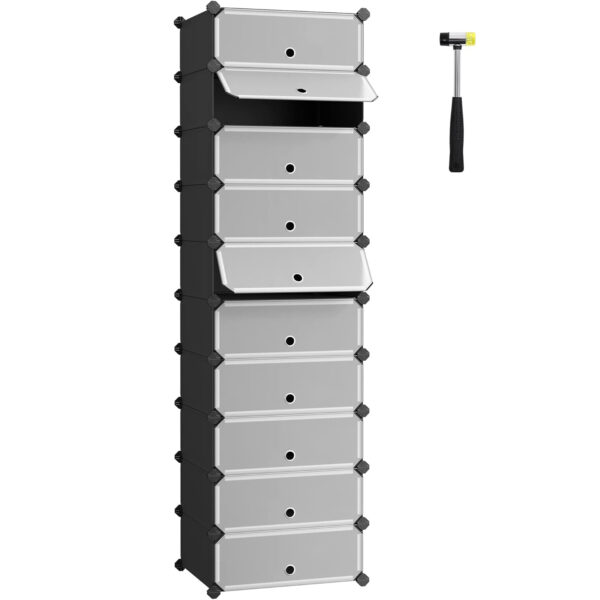 SONGMICS Dulap de depozitare pantofi modular, configurabil cu 10 compartimente, 43x31x173 cm, negru