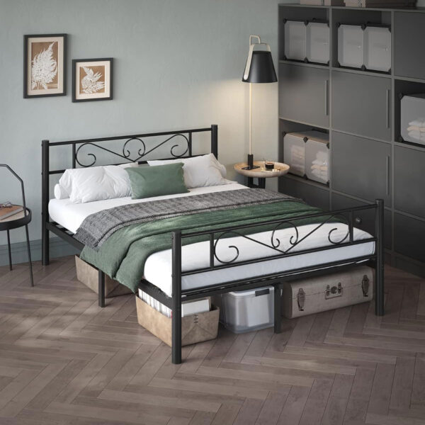 VASAGLE Cadru metalic de pat dublu, 140x190 cm, negru