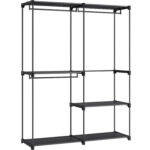 SONGMICS Dulap de haine portabil, cu 3 bare de agatat si rafturi, 138x43x182 cm, negru