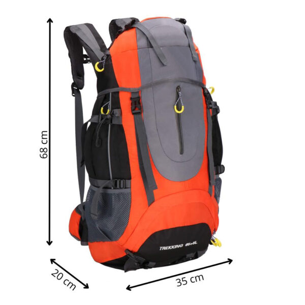 Rucsac tactic militar pentru drumetie, cu husa de ploaie, 70 litri, 25 kg, 68x35x20 cm, gri portocaliu - imagine 19