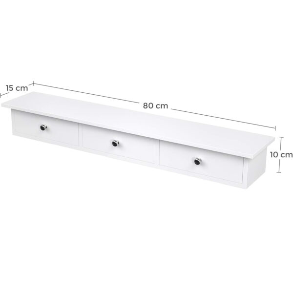 SONGMICS Raft de perete plutitor cu 3 sertare, din MDF lucios, 80x15x10 cm, alb - imagine 3