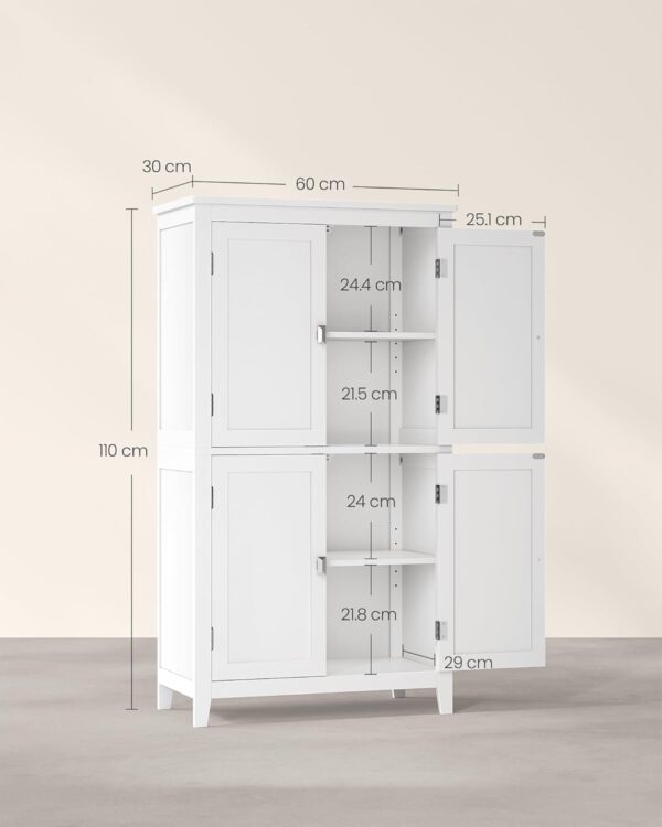 VASAGLE Dulap de baie, din MDF, cu 2 compartimente si 4 usi, rafturi reglabile, 30x60x110cm, alb - imagine 3