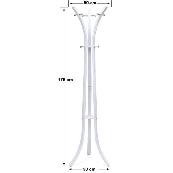 SONGMICS Cuier metalic 176x50x50 cm, cu 9 carlige, otel vopsit si plastic ABS, alb - imagine 3